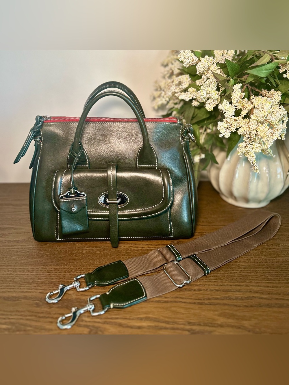 Dooney & Bourke Toscana Florentine Leather Front Pocket Satchel Bag in Pine
